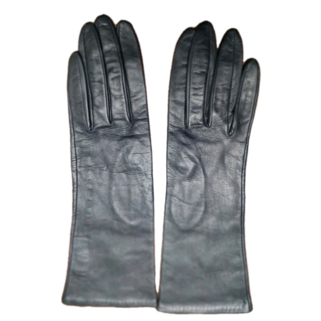 Vtg 1950s Nos Black/Navy Leather Ada Castellani Gloves Small Size Original Bag